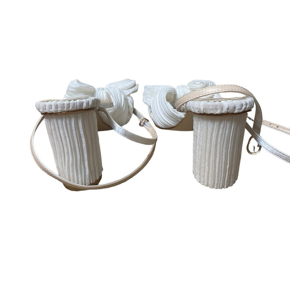 NEW WHITE BRIDAL HEELED SANDALS WITH BOWS - Picture 4 of 6
